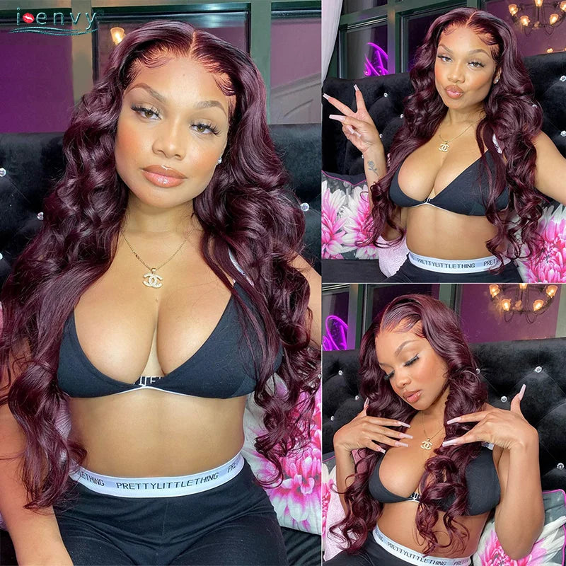 13x6 99J Burgundy Lace Front Wig Body Wave