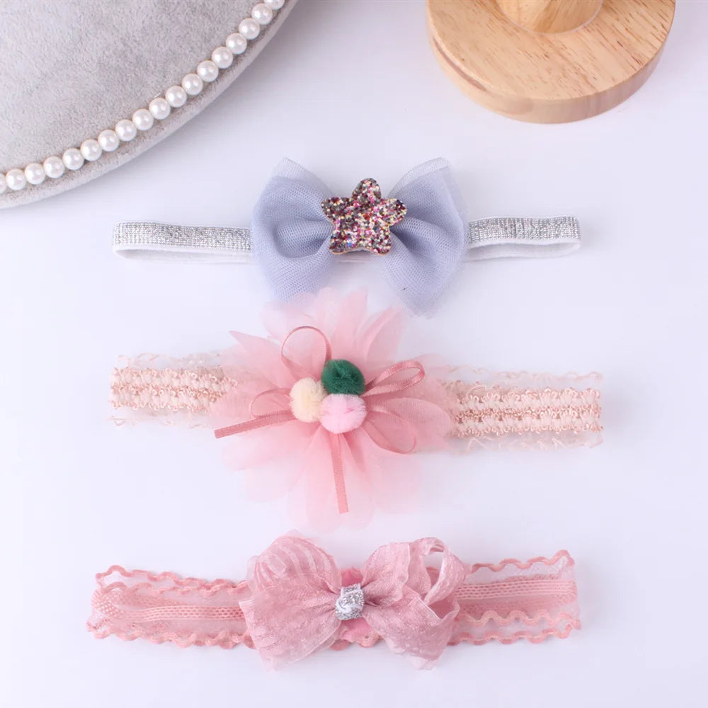 3pcs/lot Newborn Headwear Baby Girl Flower Headbands Lace