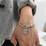 Evimi 925 Silver Color Portrait Coin Bracelet For