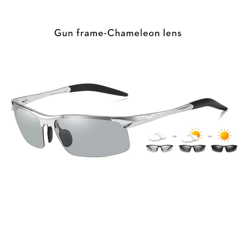 2023 Aluminum Rimless Photochromic Sunglasses Men Polarized Day