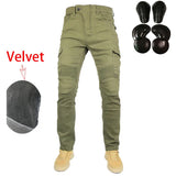 Moto Jeans UGB06 Motorcycle Winter Riding Velvet Jeans Snowmobile Riding Drop-resistant Cashmere Pants With Protective Gears ATV