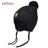 ENJOYFUR Warm Winter Baby Knitted Hats Real Fur