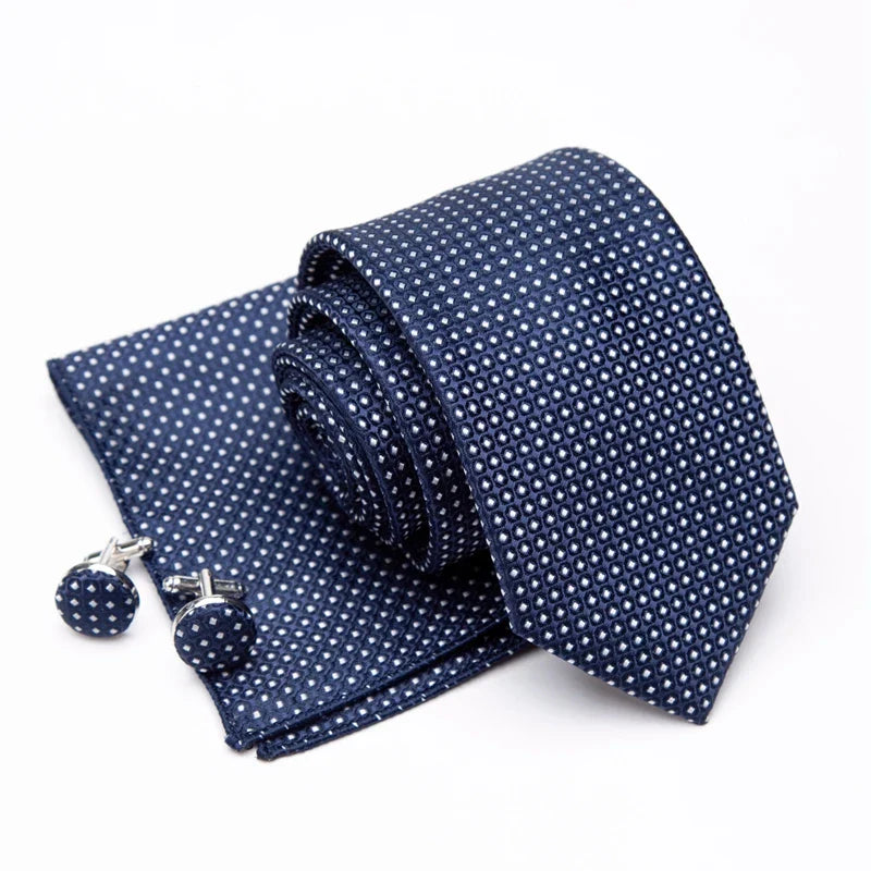 Mens Jacquard Tie Cravat Cufflinks Set Luxury Necktie