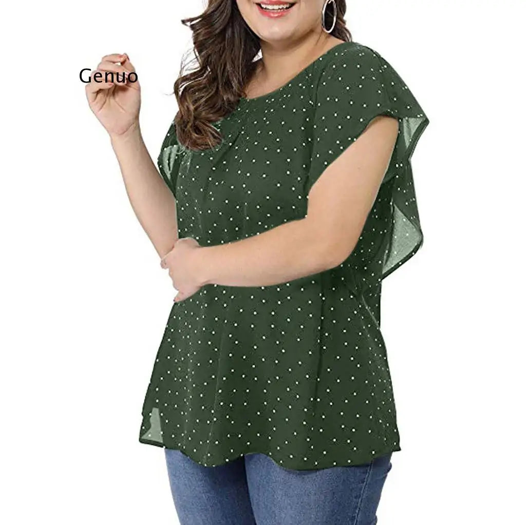 Womens Summer Plus Size Blouses Ruffle Sleeve Shirt