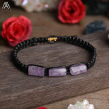 Natural Black Tourmaline Nugget Beads Cord Knotted Braid