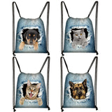 funny puppy dog / kitten cat print drawstring bag women fashion storage bag ladies shopping bags teenager boys girl backpack