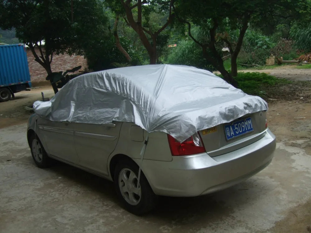 Car Cover Prevent Heat Cold Sun Rain Snow Half Auto Cover For Saloon Hatchback Pickup PVC Coating Cover L XL Optional