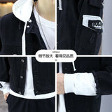 Men Autumn Hooded Men Jean Jackets Pink Cotton