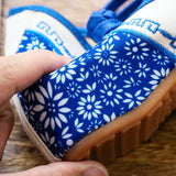 Veowalk Blue Flowers Embroidered Women's Canvas Ballet Flats Vintage Chinese Style Ladies Casual Ankle Strap Cotton Dance Shoes