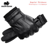 BISON DENIM Men Sheepskin Gloves Genuine Leather Thermal