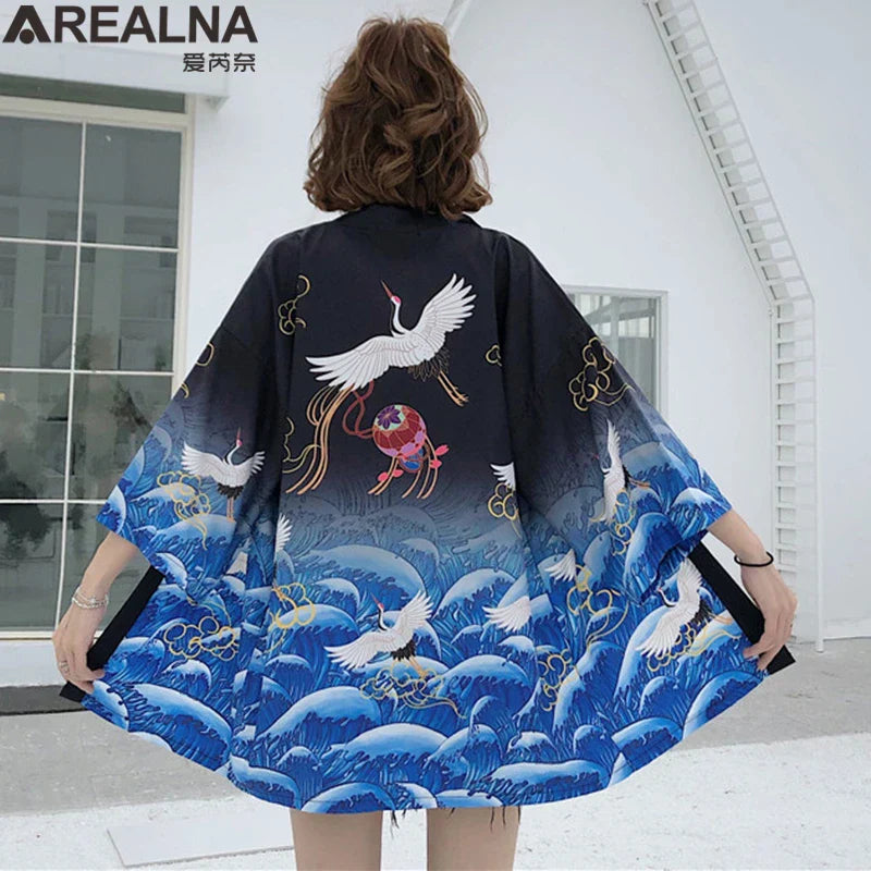 Japanese Kimono Traditional Clothing Crane Carp Anime Kimono