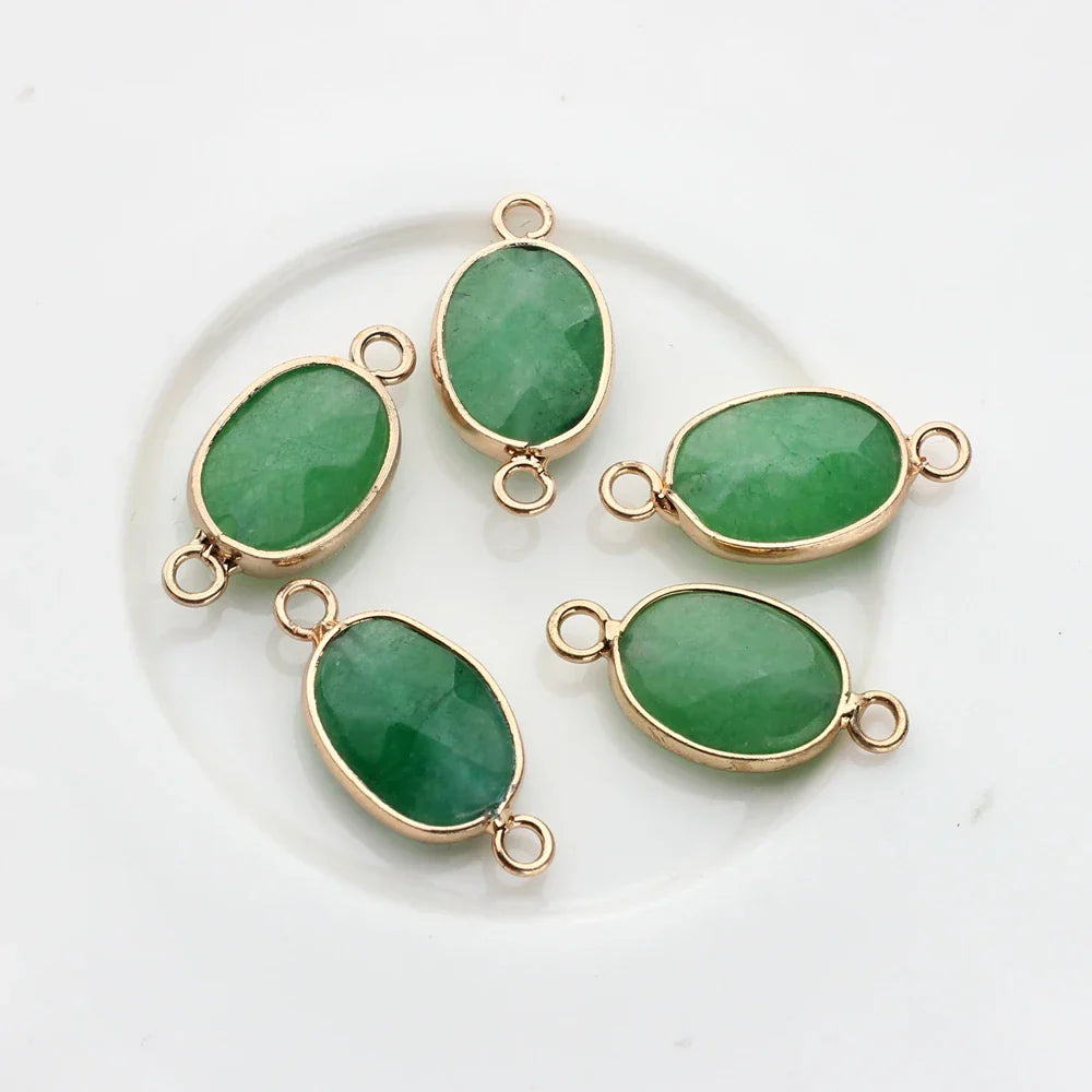 Natural Stone Charms Facet Oval Shape Double Hole