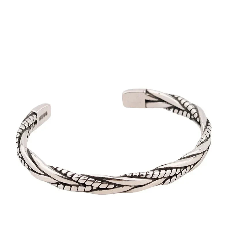 ANENJERY Silver Color Woven Twist Bracelet Bangle For