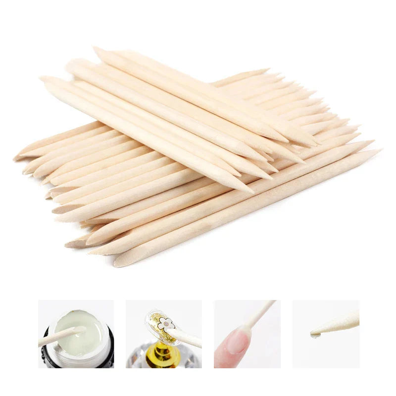 500Pcs/Pack Wooden Cuticle Pusher Remover Orange Stick Sticker