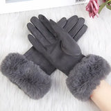 Female Faux Rabit Fur Suede Leather Touch Screen