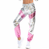 Women Shiny Metallic Joggers Pants Hip Hop Trouser