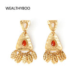 Vintage Leaves Earrings Heavy Metal Gold Studs Tassel