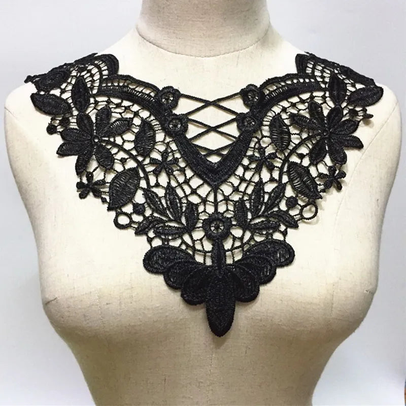 1 Pc Black Flower Neckline Collar Lace Applique