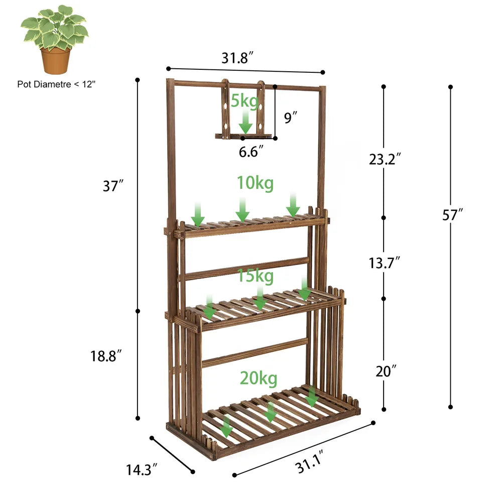 3-Tier Hanging Wood Plant Stand Planter Shelves Flower