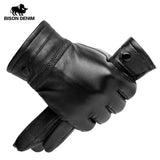 BISON DENIM Men Sheepskin Gloves Genuine Leather Thermal