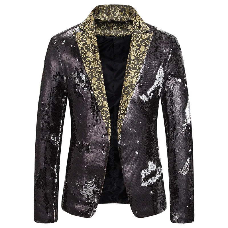 Men Blazer Shiny Sequin Shawl Collar suit Men