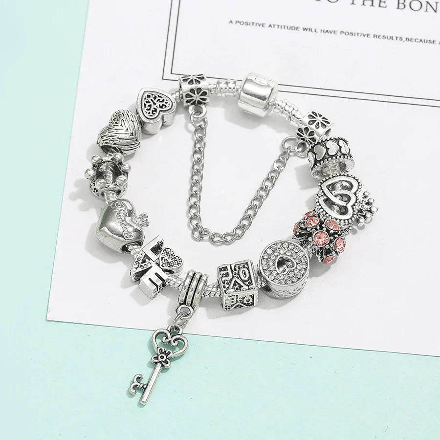 Seialoy Silver Plated Heart Key Pendant Charm Bracelets