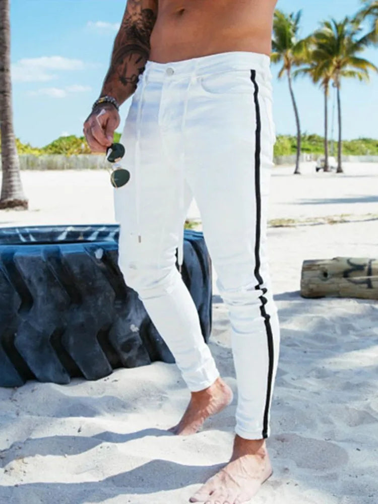 Stripes for Jeans Bike Skinny Jeans Men Stretch