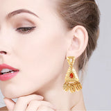 Vintage Leaves Earrings Heavy Metal Gold Studs Tassel