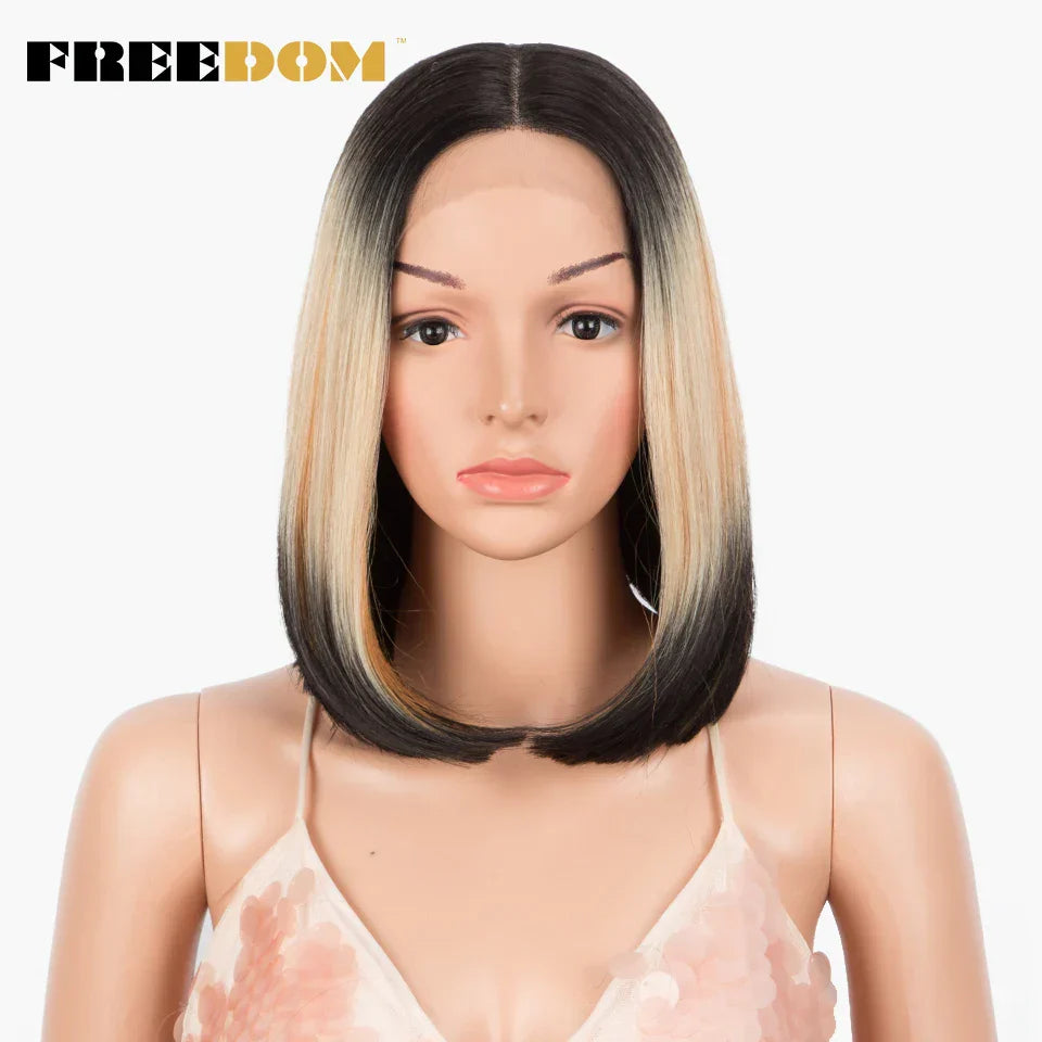 FREEDOM Straight Synthetic Lace Wigs Short Bob Ombre