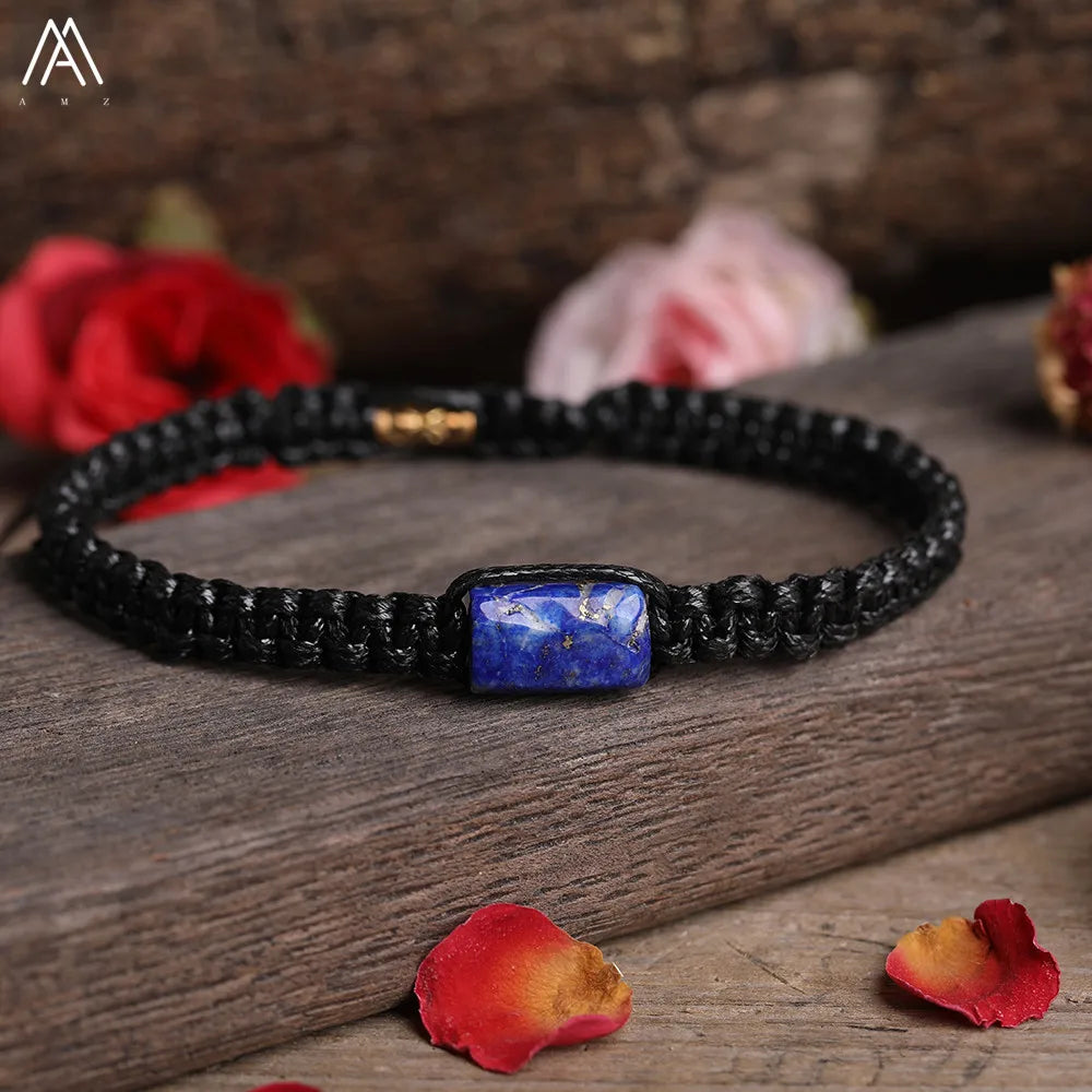 Natural Black Tourmaline Single Beads Woven Adjustable Bracelet