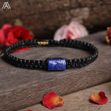 Natural Black Tourmaline Single Beads Woven Adjustable Bracelet