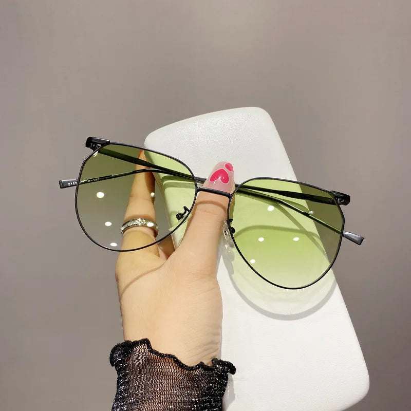 Fashion Oversized Pilot Metal Green Sunglasses Women 2021