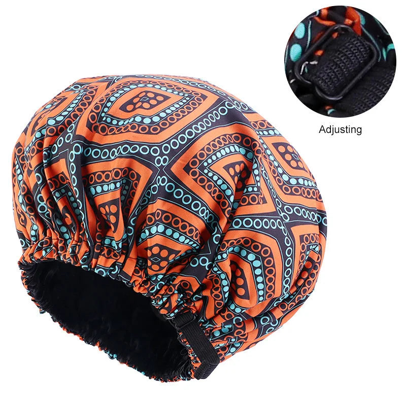 Oversize Africa Print Invisible Adjustable Round Hat Satin