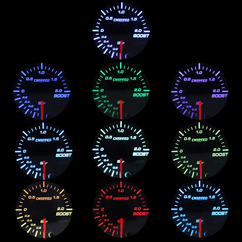 Universal 2" 52mm 10 Color LED 12V Racing Turbo Boost Gauge RPM Tachometer Water Oil Temperature Meter Red Pointer With Sensor