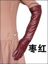 Hair women's long touch screen leather gloves 50cm