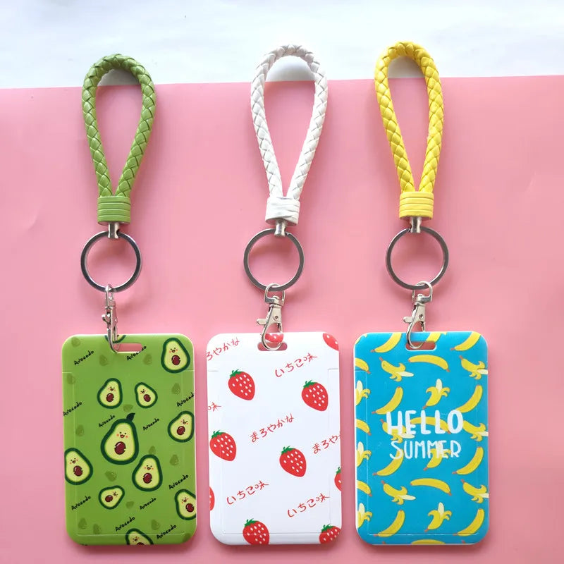 Women Men Credit Card Cover Case Fruits Avocado Strawberry Lanyard Badge ID Card Holder Neck Strap Cell Phone Neck Straps