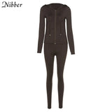 Nibber Sporty Casual Long Sleeve Hooded Zipper Solid