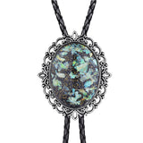 Hollow pattern emerald bolo tie leather cord necklace