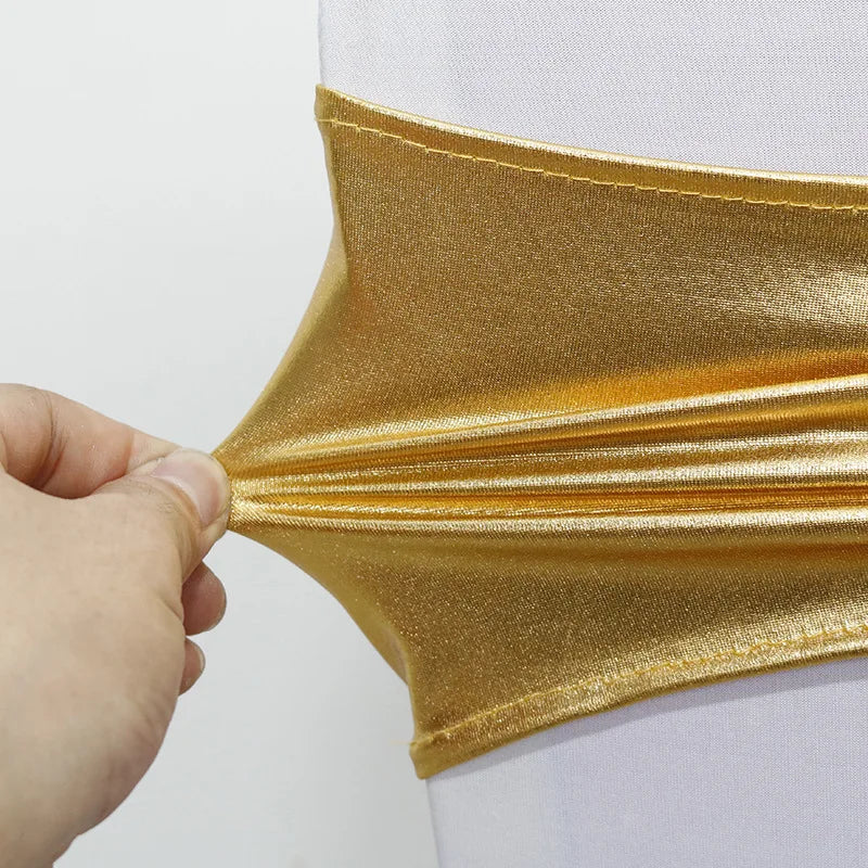 10pcs/50pcs Metallic Gold Silver Stretch Spandex Chair Bow