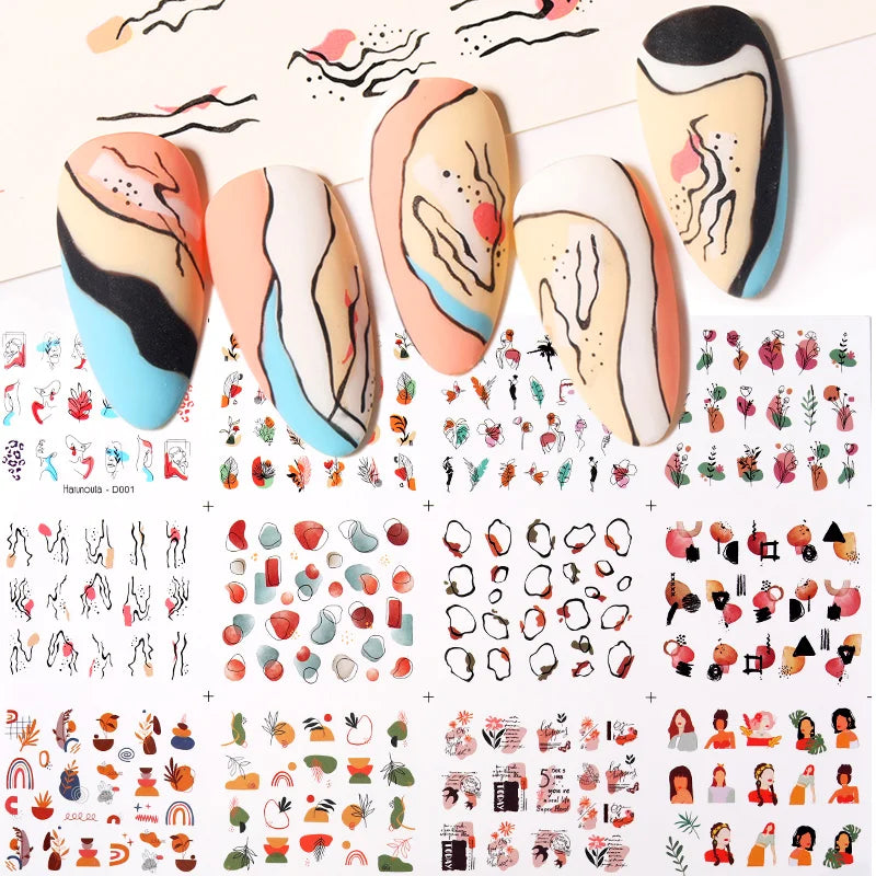 12 Designs Nail Stickers Set Mixed Floral Geometric