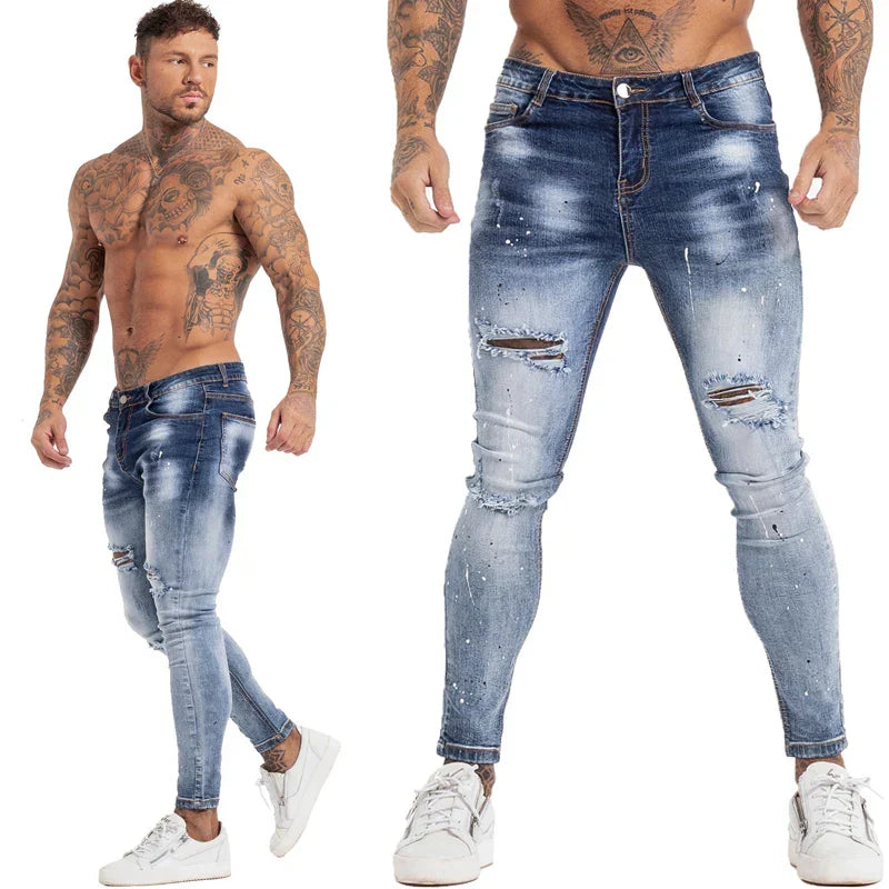 GINGTTO Jeans Men Elastic Waist Skinny Jeans Men