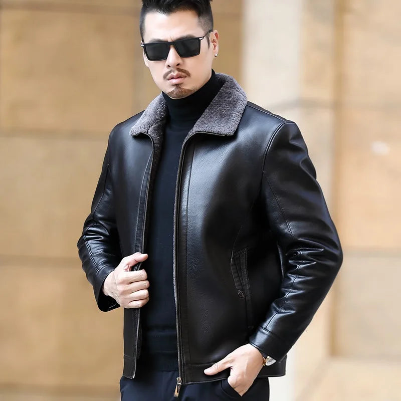 YXL-222 Leather Jacket Men's Fur One Casual Thickened