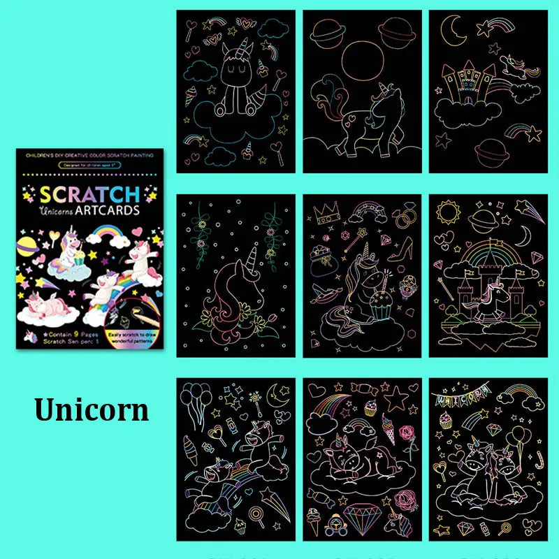 1Set Magic Color Rainbow Dinosaur Cartoon Scratch Art