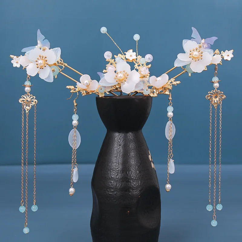 Chinese Hanfu Hair Accessories Set Long Fringed Vintage