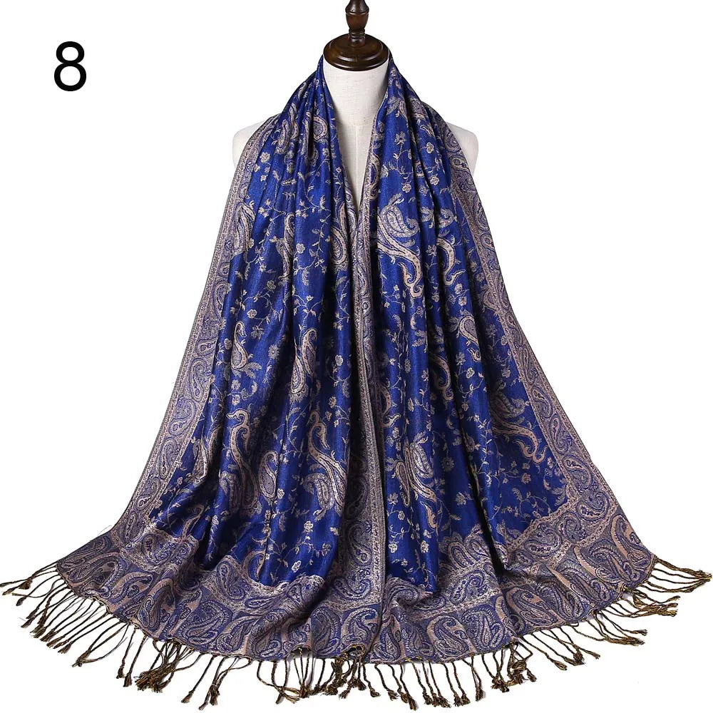 Pashmina Silk Scarf Shawl Wrap Paisley Jacquard Flowers