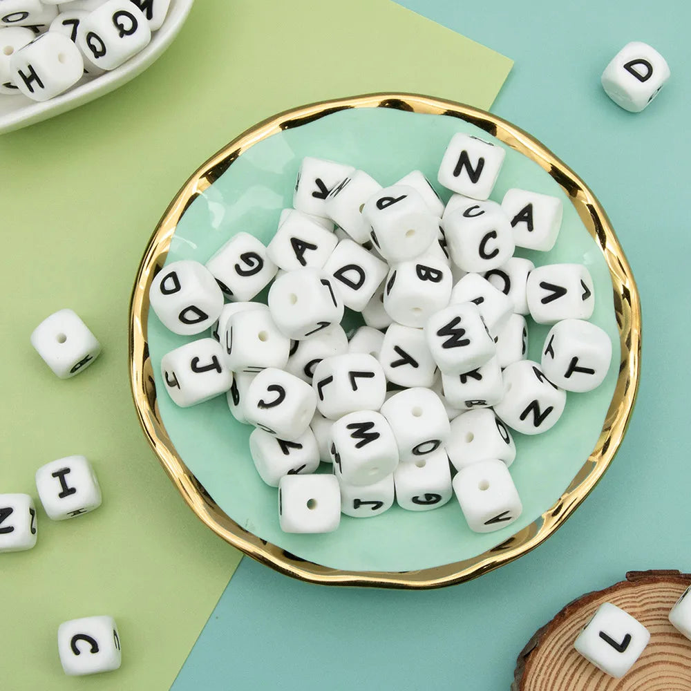 TYRY.HU 50-500Pcs 12mm Silicone Letter Beads BPA-Free Colorful