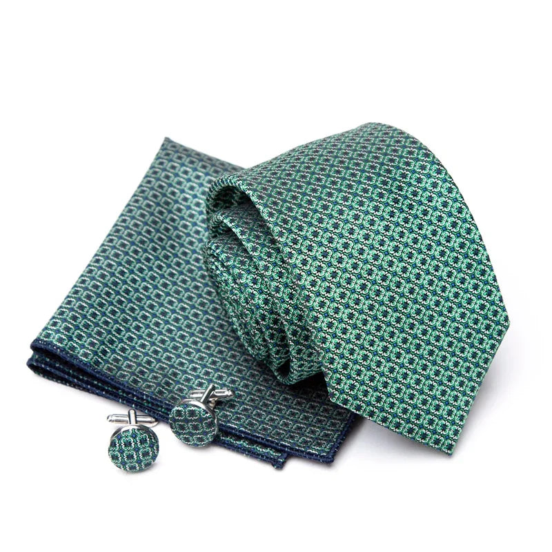 Mens Jacquard Tie Cravat Cufflinks Set Luxury Necktie