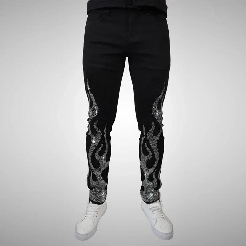 New Man Stretchy Jeans Black Skinny Hot Drill