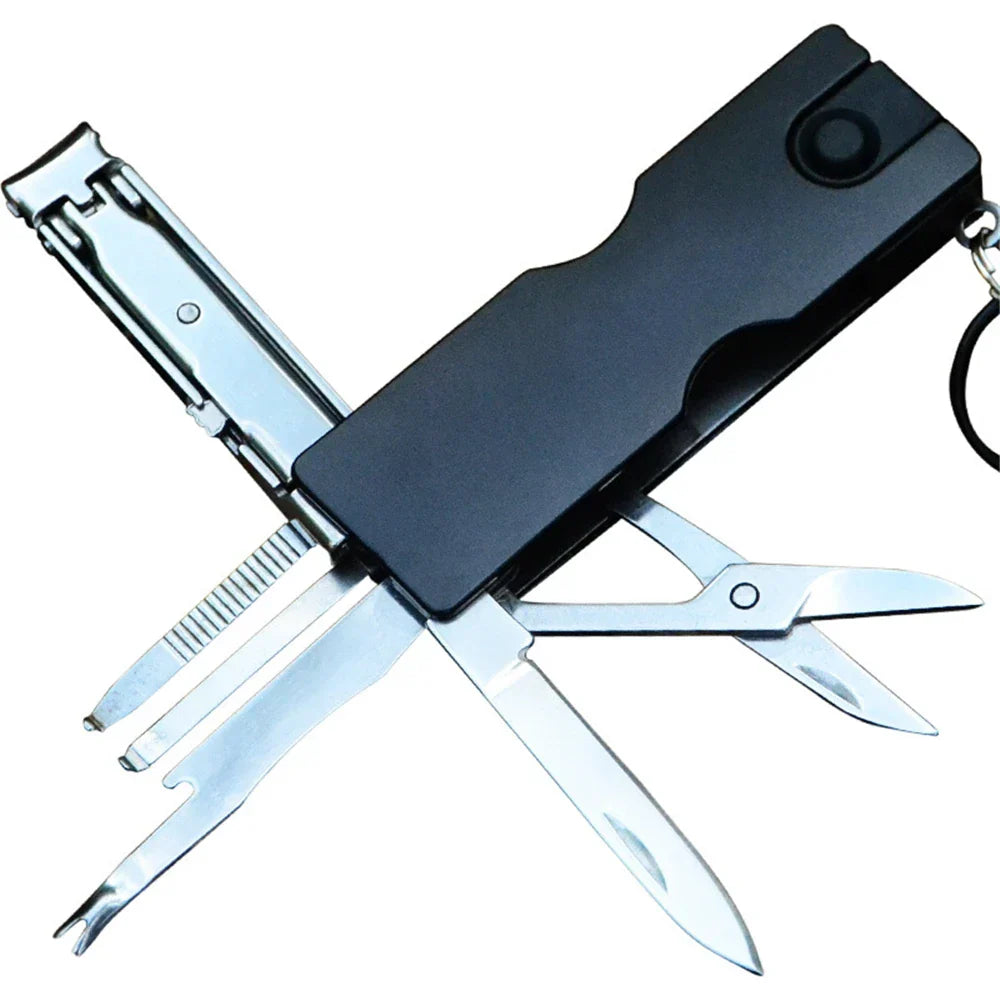 Outdoor Multifunction Mini Keychain Knife LED Light Nail