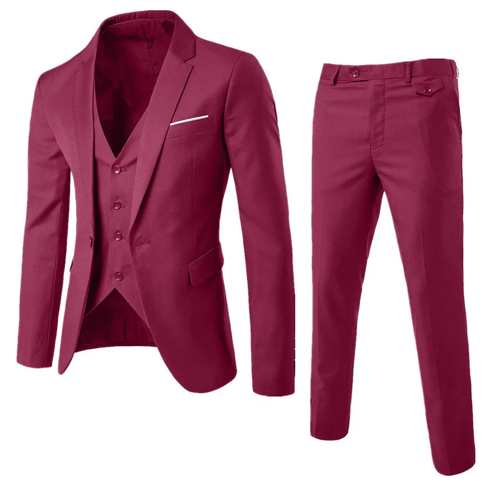 Men’s Suit Slim 3-piece Suit R Business Wedding Party Jacket Vest & Pants Autumn Fashion Blazer Jacket Мужские Комплекты